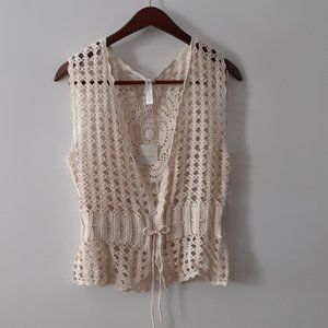 Liz Claiborne Crochet Ivory Cardigan Vest L/XL